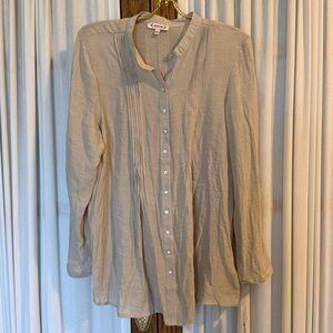 Nanette Lepore Cement Gray Beige Mandarine Collar Tunic Top Large